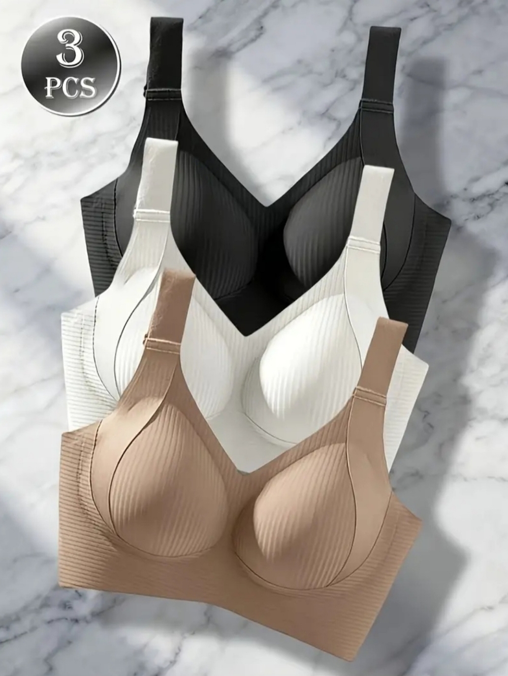 Title:Air 06 Seamless Wireless Push Up Bra Set 3 Pack Ribbed Comfort Bralettes